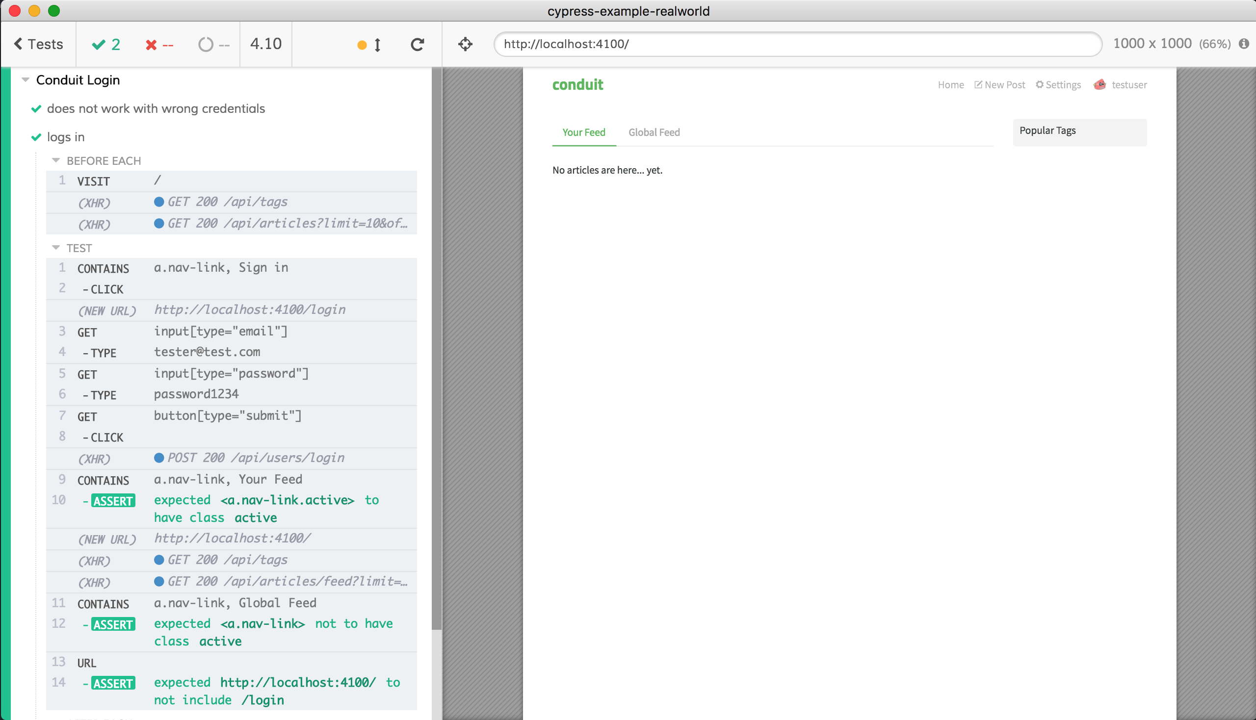 Realworld test in Cypress